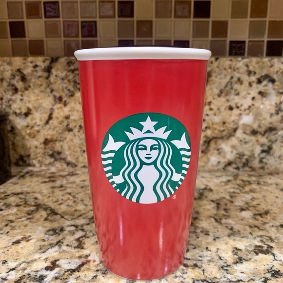 Starbucks Coffee Travel Mug Red 2016 Ceramic Tumbler 12 FL Oz-never used - Picture 1 of 4